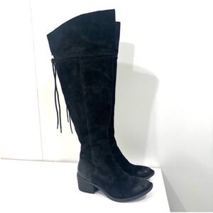 Born black Gallinara over the knee suede low heeled boots 6 like new